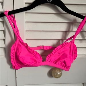 Neon pink bikini top with ruffle